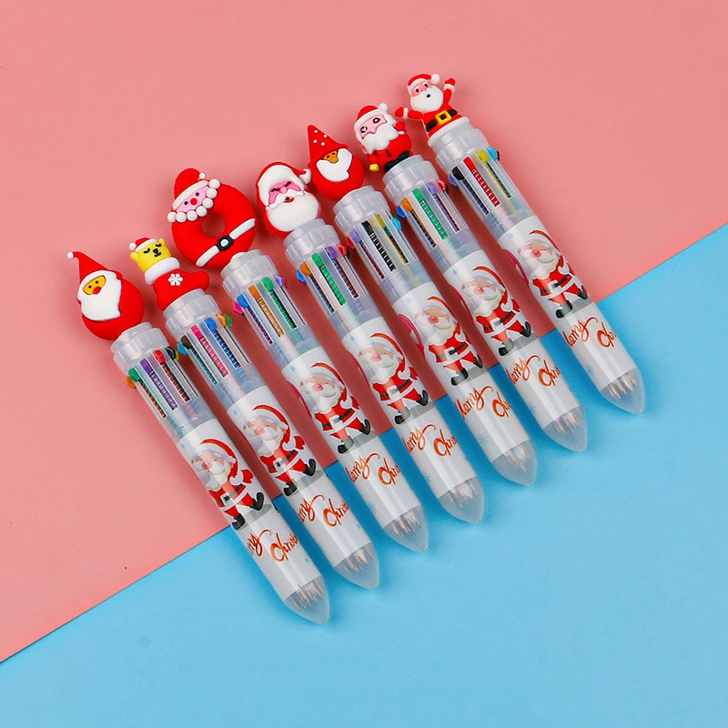 1pcs/lot Lucu Natal Santa Claus 10warna Bolpoin Kawaii Ditarik Rollerball Pen Hadiah Alat Tulis Kantor Sekolah