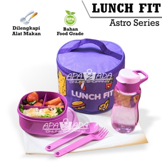 Apazada - Lunch Box Astro Set Of 4 Pcs Tas Dengan Tempat Bekal Makan Free Sendok Garpu / Lunch Fit Kotak Makan Set BPA Free Anti Tumpah