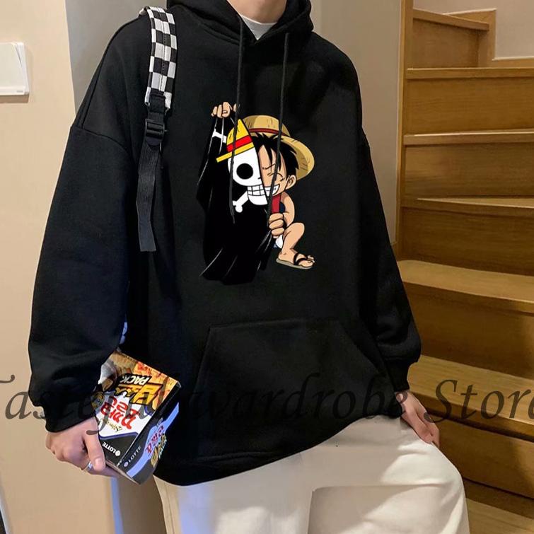 Langsung Kirim Jaket Hodie Anime One Piece Luffy Pria Wanita Sweter Aesthetic Simple Animasi Hip Hop