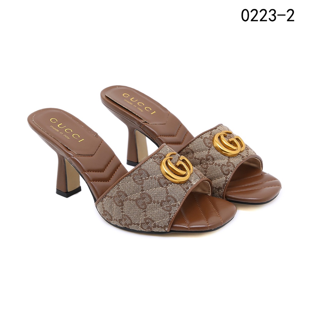 GC GG Canvas Buckle Heel Sandals 0223-2