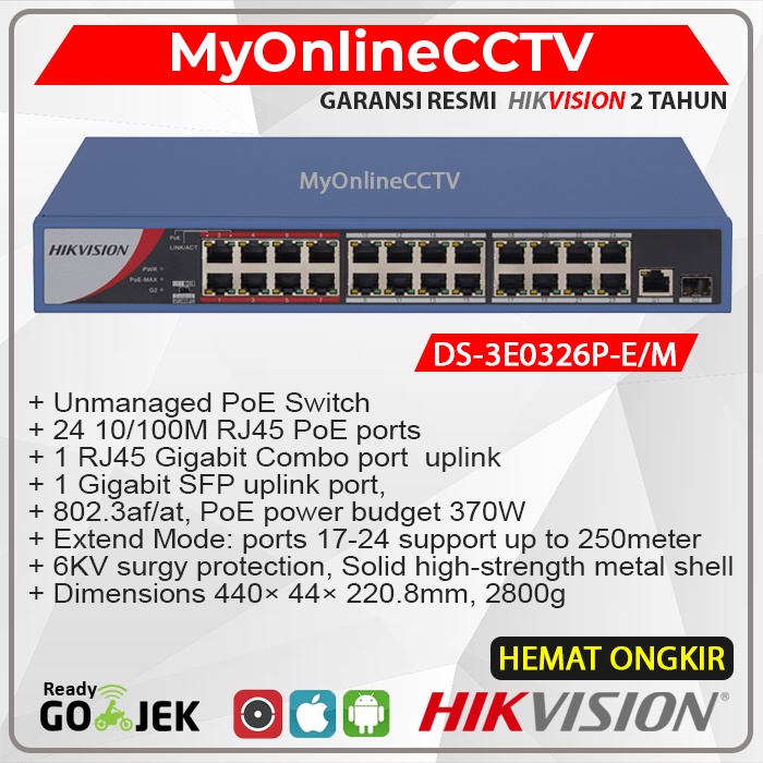 Hikvision DS-3E0326P-E-M POE Switch Hub 24+2 Resmi Garansi