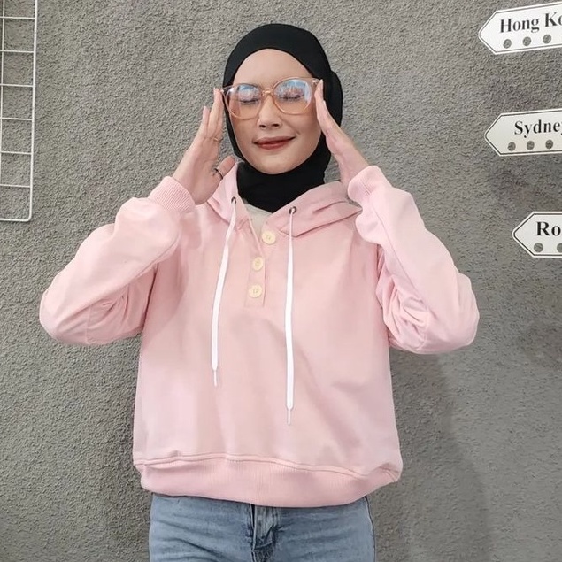 MVP - Three Button Hoodie Crop - Hoodie Crop Wanita