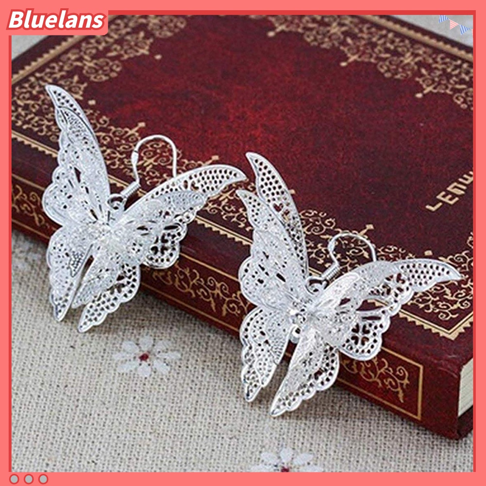 Anting Kait Gantung Desain Kupu-Kupu Hollow Hias Cubic Zirconia Gaya Vintage Untuk Wanita