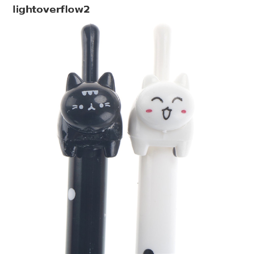 (lightoverflow2) 2pcs Pulpen Tinta Hitam Dengan Hiasan Bentuk Kucing Untuk Hadiah