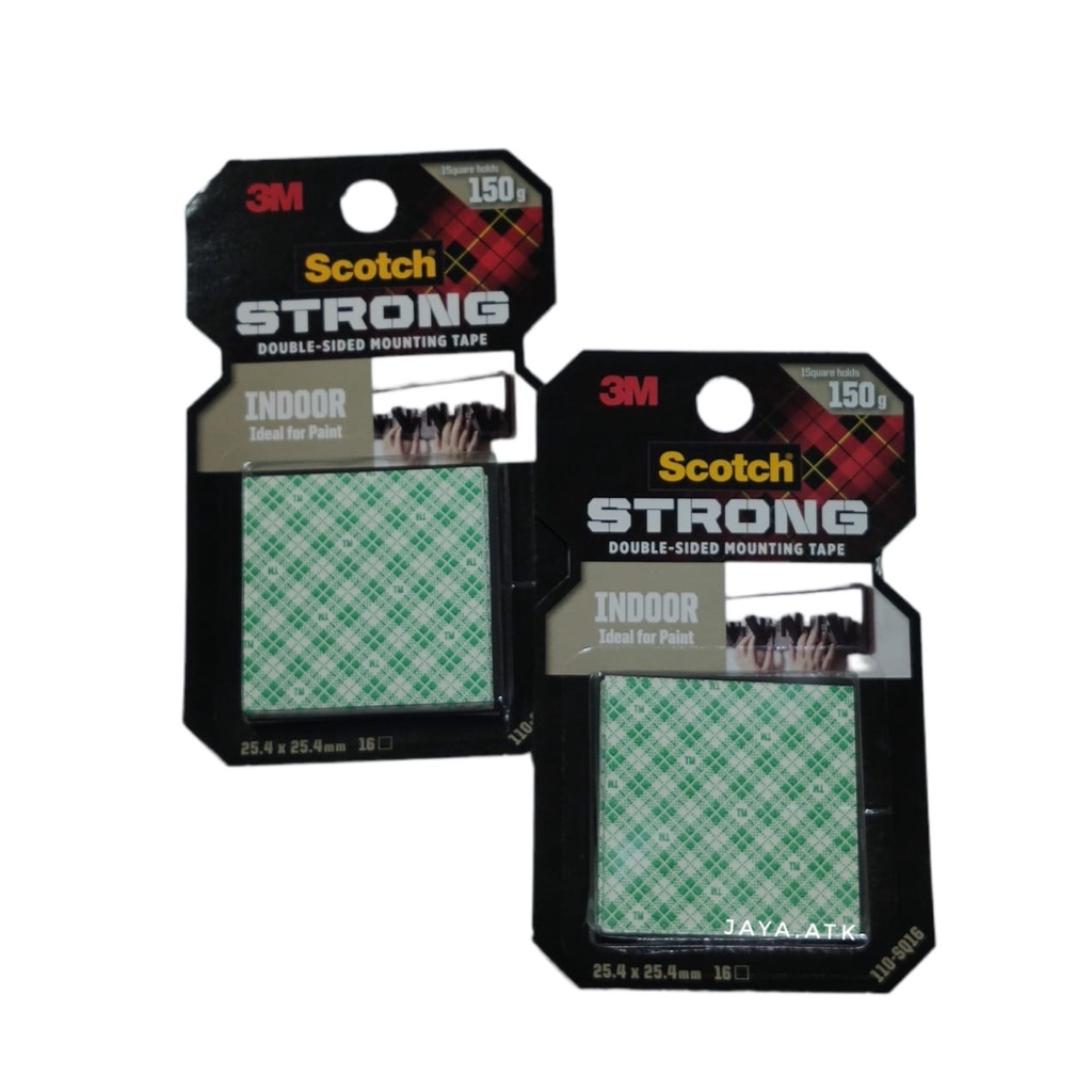 

DOUBLE TAPE MOUNTING 3M SCOTCH 110-SQ16 KOTAK 25.4 X 25.4 MM 16 PCS INDOOR SELOTIP