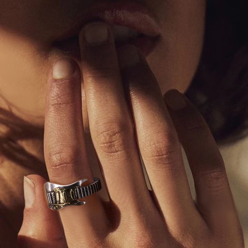Cincin Jari Telunjuk Adjustable Desain Gitar Elektrik Rock Punk Hip Hop Untuk Pria Dan Wanita