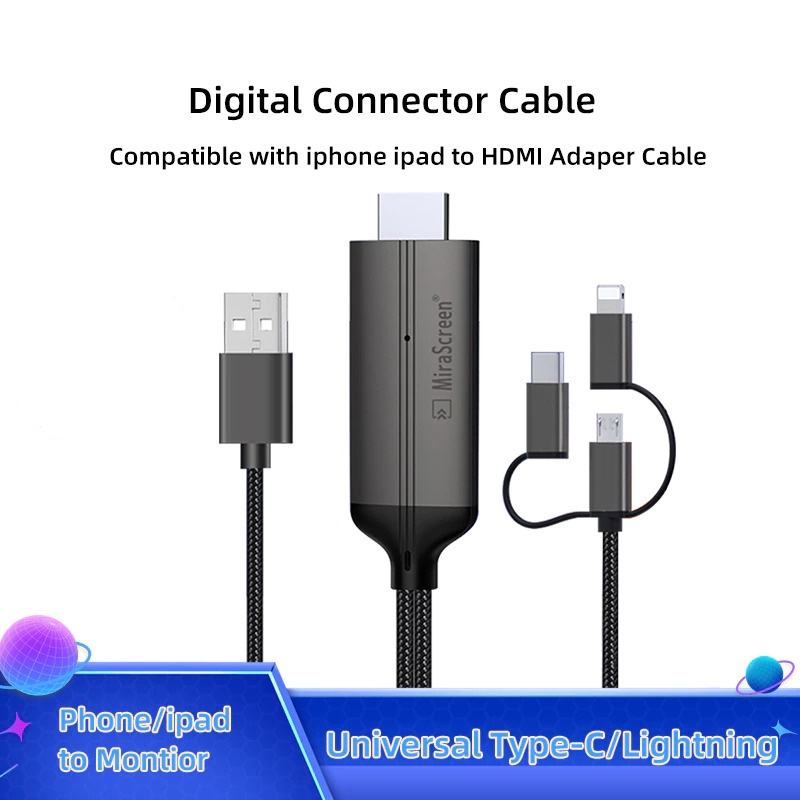 Kabel Adaptor 3in1 USB Type C Micro USB Lightning to HDMI MHL BltAudio