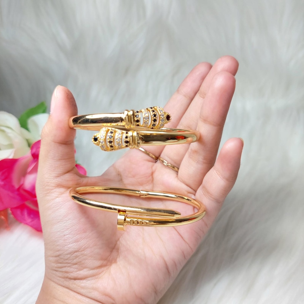 Gelang Bangle Fleksibel Kombinasi Permata- Gelang Paku