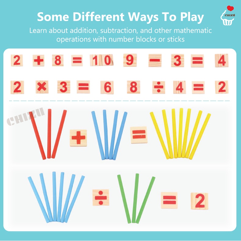 Math Intelligence Stick | Stik Matematika Alat Peraga Belajar Berhitung Kayu | Wooden Mathematic Counting Teaching Aid Mathematical Number | APE Menghitung Angka | Mainan Montessori Edukatif Edukasi Anak Balita