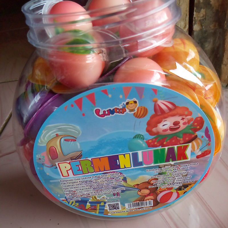 (Toples Isi 50pcs) Semangka Bubble Gum / Planet Bubble Gum / Bola Basket Bulat Mata / Permen Karet Lunak Viral Korea / Kemasan Mirip Trolli Planet Jelly Gummy Korea