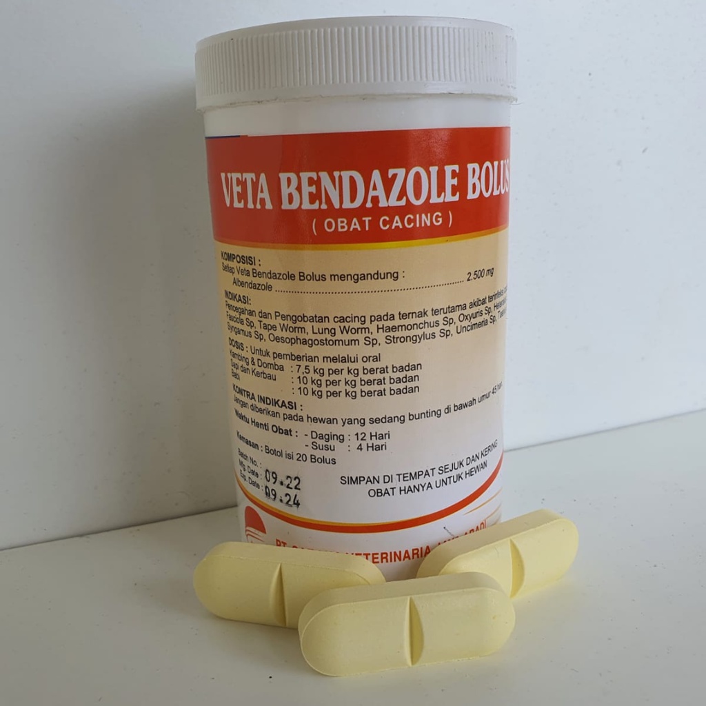 Veta Bendazole Bolus - Albendazol 2500 mg - Obat Cacing bolus - Obat cacing Sapi Kambing - Albendazol bolus - Verm O