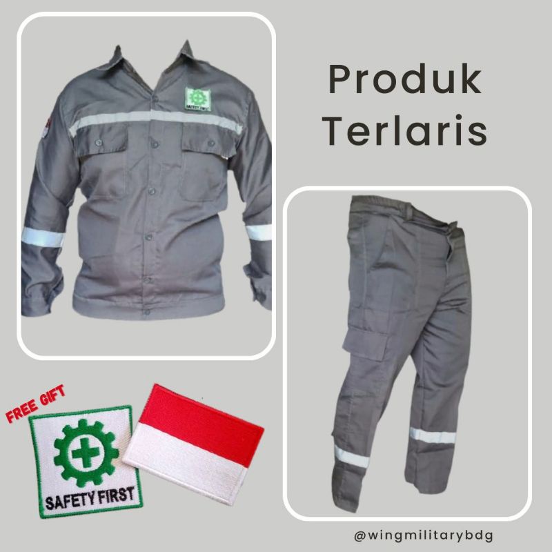 Setelan Wearpack Safety / 1 Set Kemeja Atasan dan Celana Safety / Seragam Proyek Wearpack Terbaik