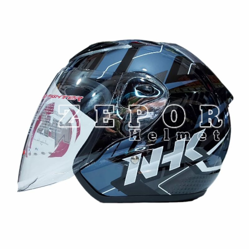 Helm NHK R6 Motif Patrol Black Silver Original SNI DOT Half Face