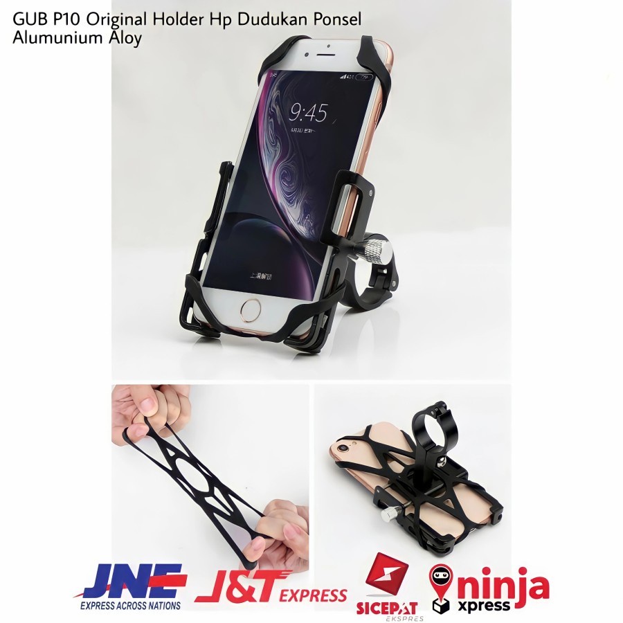 Holder Handphone Dudukan Ponsel Aluminium Aloy / Hitam Holder Plus MotoBar