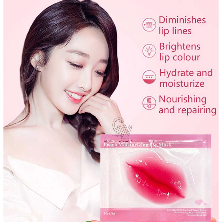 Cheaper-10 Pcs-Peach Moisturizing Lip Mask Masker Bibir/ Gold Collagen Lip Mask / Masker Pelembab Bibir