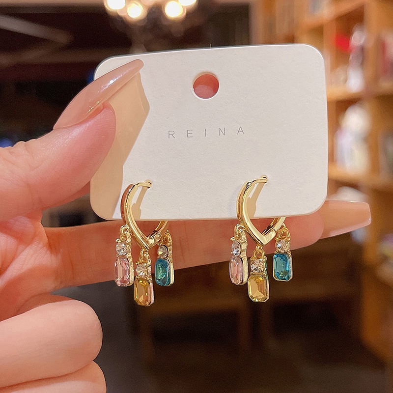 Anting Tusuk Gantung Bahan Sterling silver 925 Desain Hati Hias Kristal Warna Warni Gaya Mewah Untuk Wanita