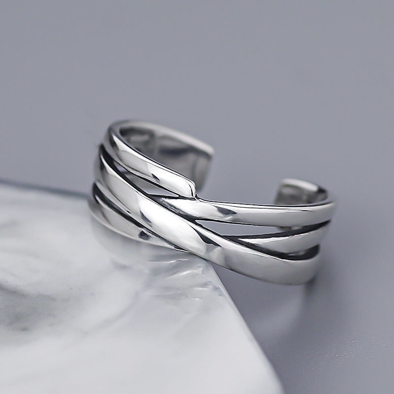 We Flower 3PCs / Set Cincin Model Terbuka Desain Geometri Gaya Punk Minimalis Adjustable Untuk Pria / Wanita