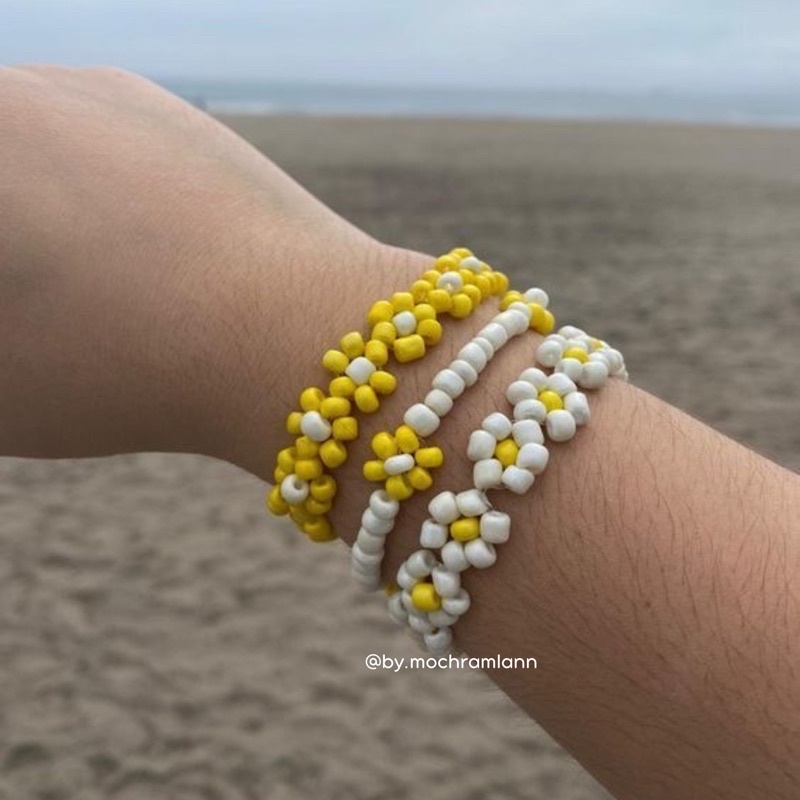 series yellow and white beads bravelet / gelang beads ring korea / gelang manik-manik