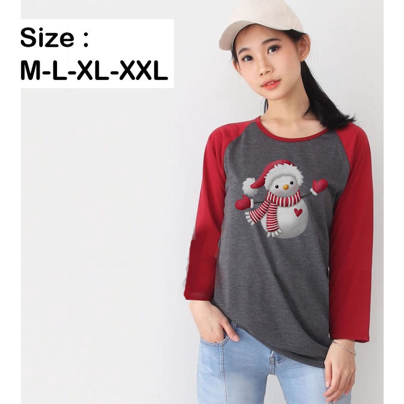Kaos Raglan Panjang Abu Tua Bergambar Boneka Salju