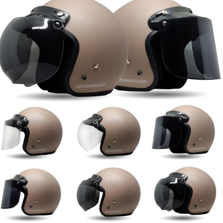 H5Z6 Helm Bogo Wanita Warna Coklat Susu Retro SNI