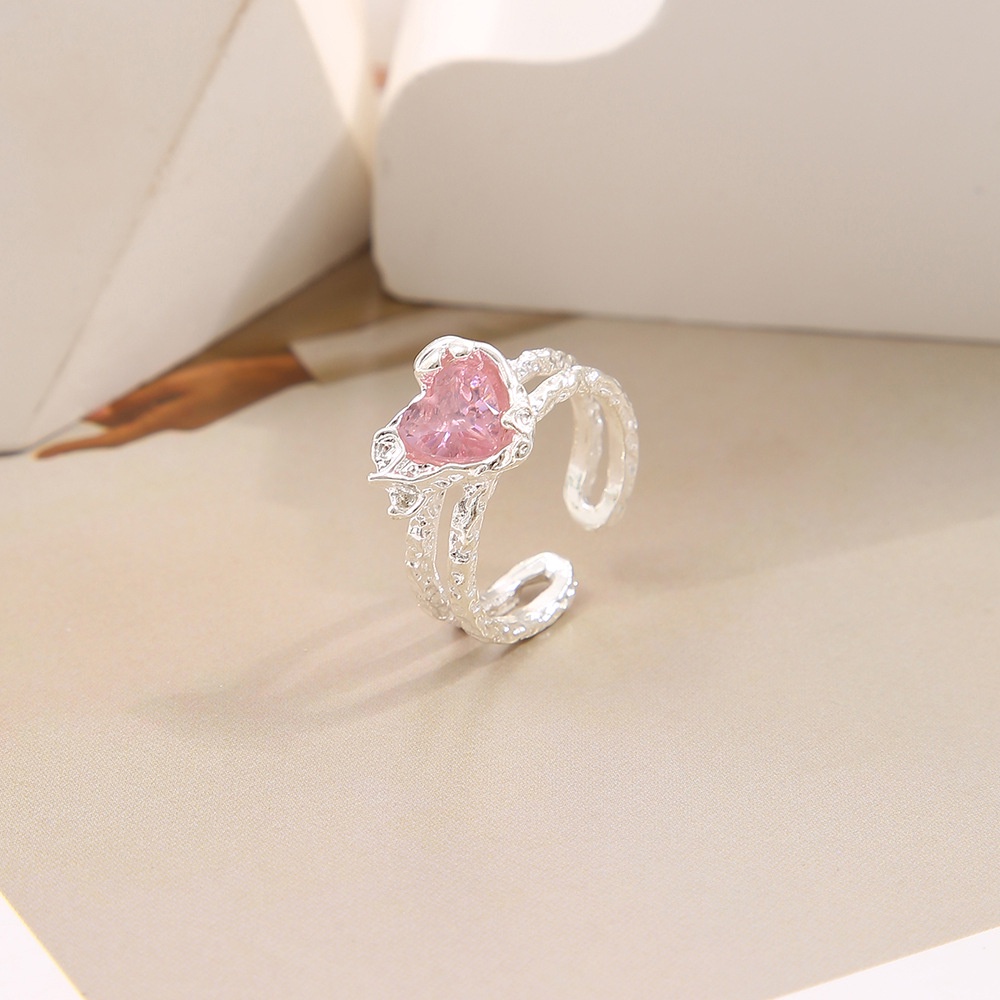 Cincin Model Terbuka Dapat Disesuaikan Desain Hati Warna Pink Untuk Wanita