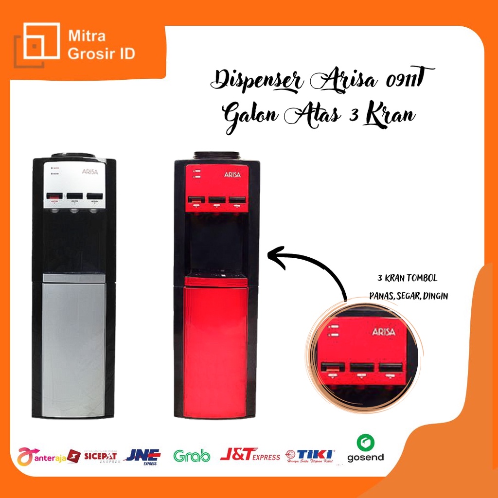 Dispenser ARISA 0911T Galon  Atas 3 Kran ( Panas, Normal, Dingin )