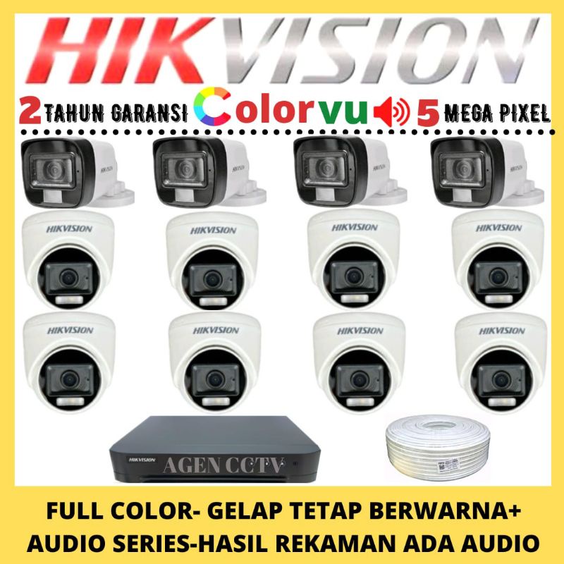 PAKET CCTV HIKVISION COLORVU 5MP 16 CHANNEL 12 KAMERA AUDIO FULL COLOR