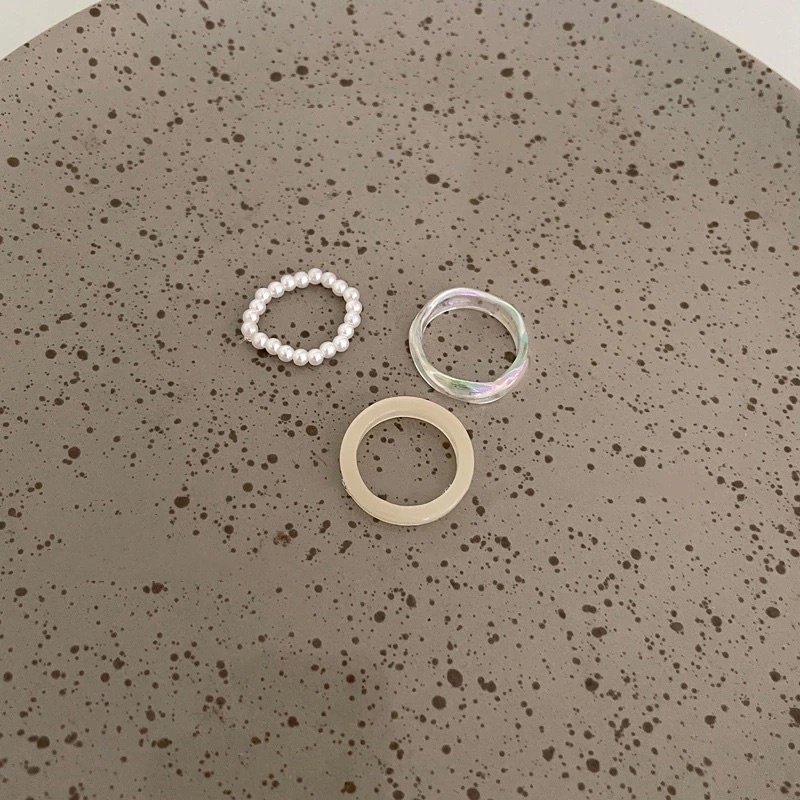 Cincin set 3 Pcs / Set Cincin Mutaira Resin Akrilik Transparan Warna-Warni Aksesoris