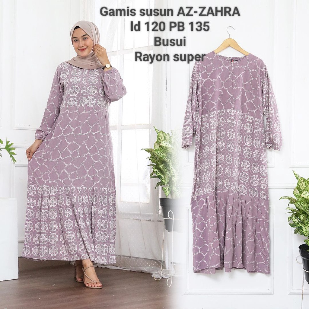 GAMIS RAYON AZ-ZAHRA MODEL SUSUN JUMBO LD 120 MOTIF SOFT RESLETING DEPAN KEKINIAN BATIK CAP PEKALONGAN