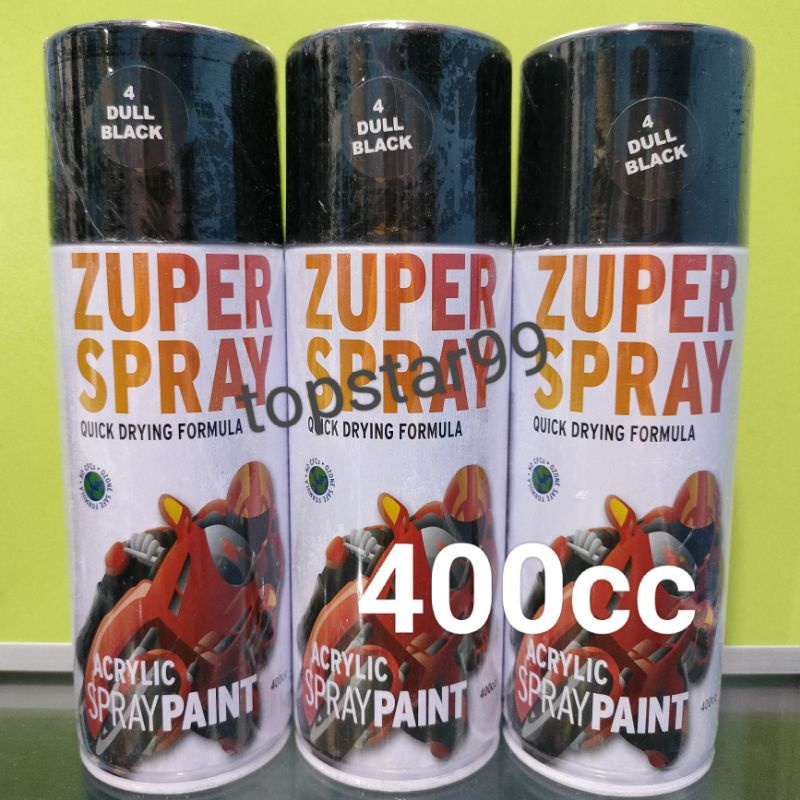 ZUPER Spray Paint Pilox Pilok Zuper Black Doff Hitam Dop 4 400cc Cat Semprot Zuper Acrylic Ukuran Besar 400 cc Quick Drying Formula /Cepat Kering