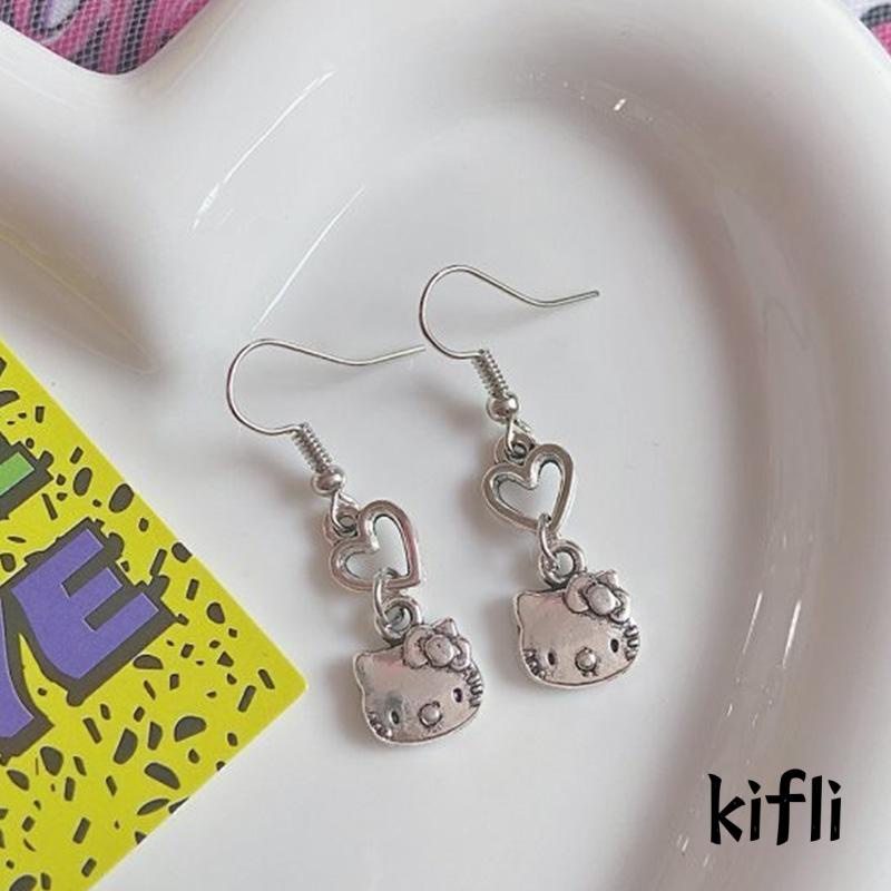 Anting Desain Kartun Kucing Bahan Alloy Gaya Retro Untuk Perempuan