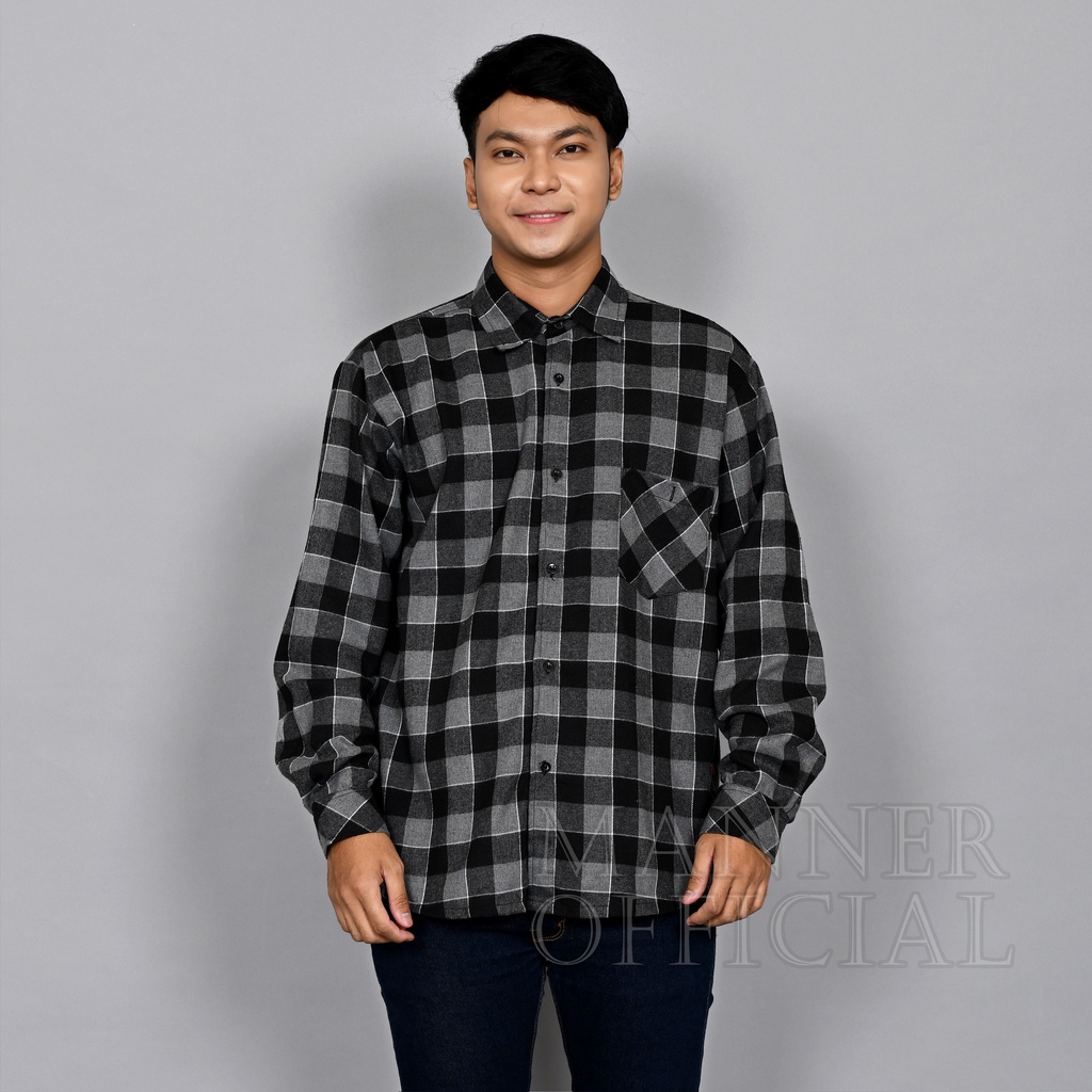 MANNER - Kemeja Flannel Pria Wanita Unisex Kemeja Formal Pria Baju Atasan Kemeja Kantor Casual Formal Flanel