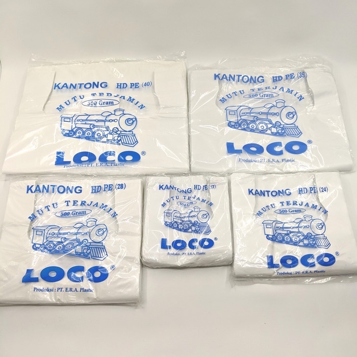 Plastik merk loco putih tebal ukuran 17,24,28,35,40 (BUKAN EKO)