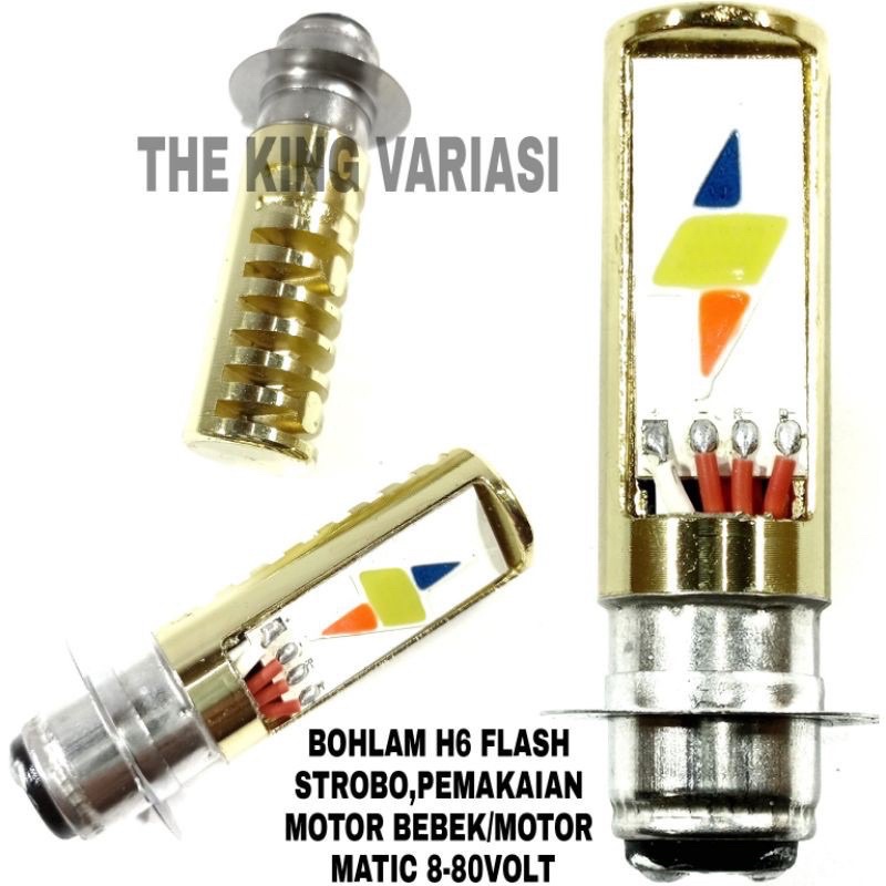 Lampu Utama Motor H6 3 Warna Strobo Kedip