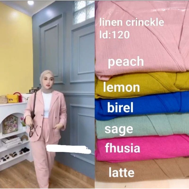 setelan blazer linen crinkle famela