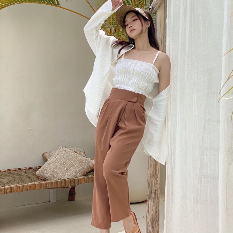 CLAUDE VELCRO HIGHT WAIST PANTS - CULLOTES KOREA LONG PANTS - CELANA KULOT WANITA PREMIUM - CELANA  KERJA PANJANG FORMAL WANITA - FLOWY PANTS - HADIAH ATAU KADO ULTAH CEWEK