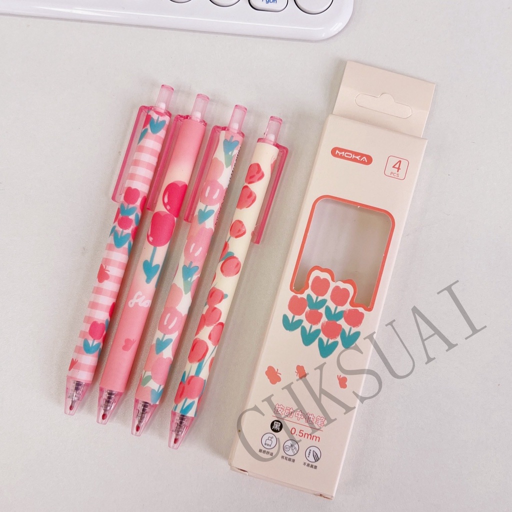 4pcs / set Pulpen 0.5mm Warna Hitam Netral Untuk Pelajar