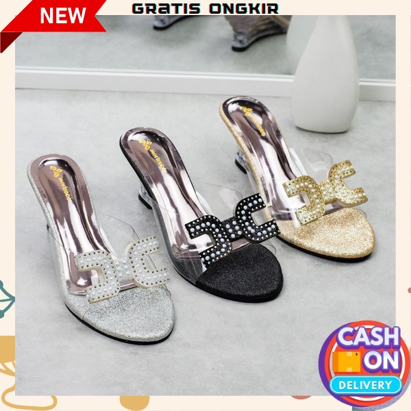 Sandal Kerja Kantoran Hils Haihils High Heels Hak Kaca Import Heals Perempuan Pesta Kondangan Premiu