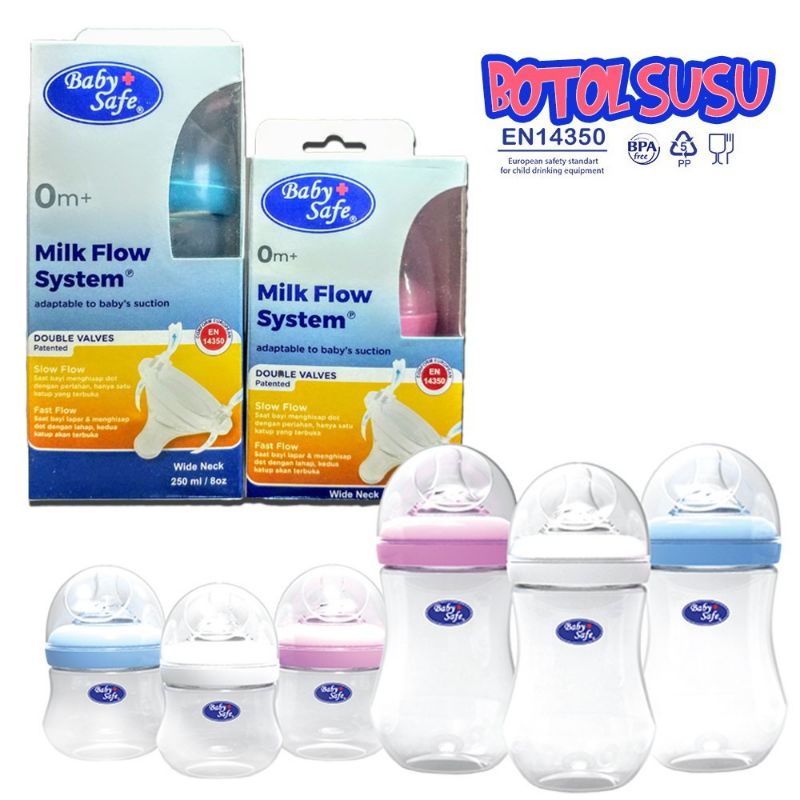 BOTOL SUSU BABYSAFE NB 3M+ 125ML 250ML WIDENECK BPA FREE