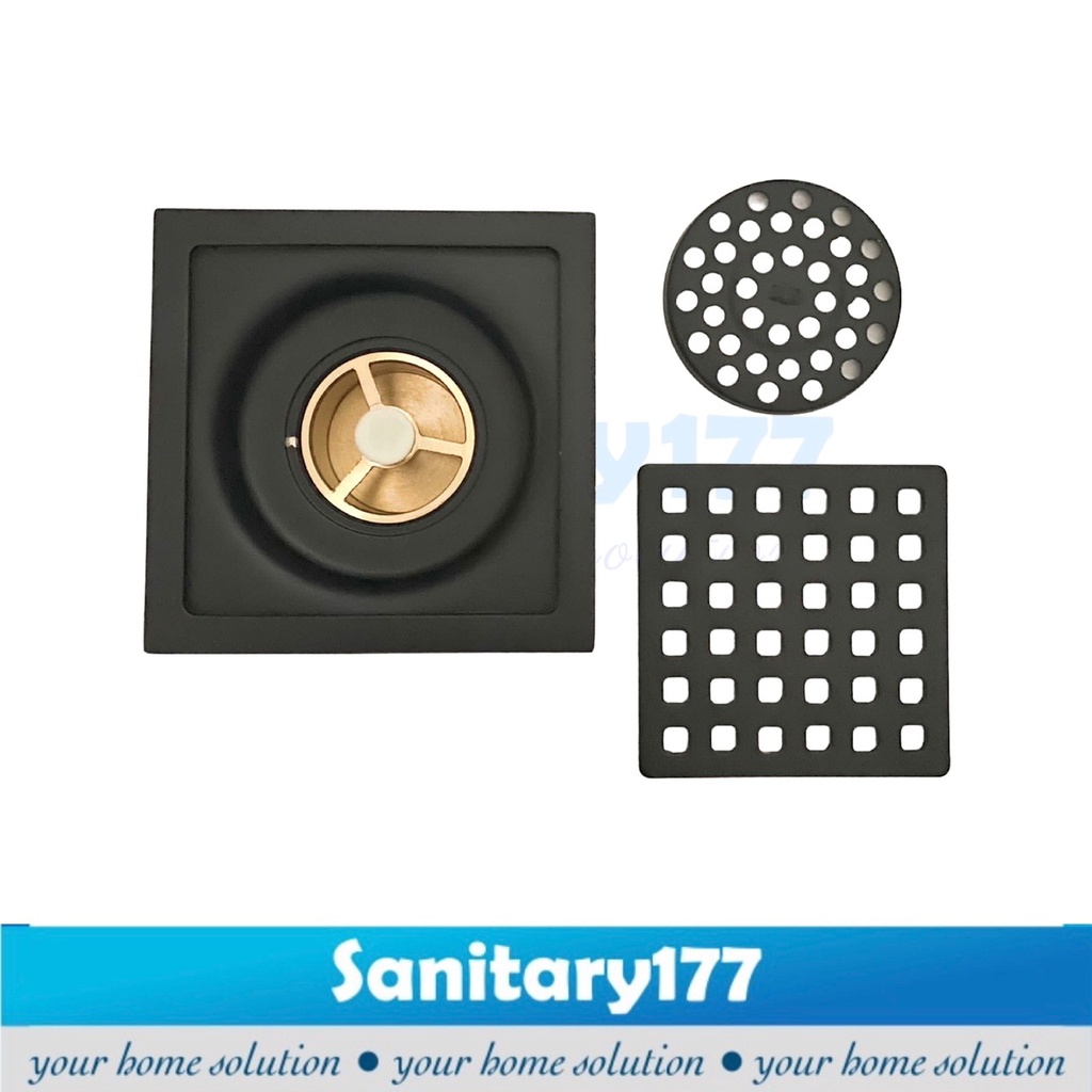 Saringan Got kotak kotak Tebal HITAM 169- Floor Drain minimalis 4inch stainless strainer segiempat Saringan black buangan pembuangan keluar air kamar mandi