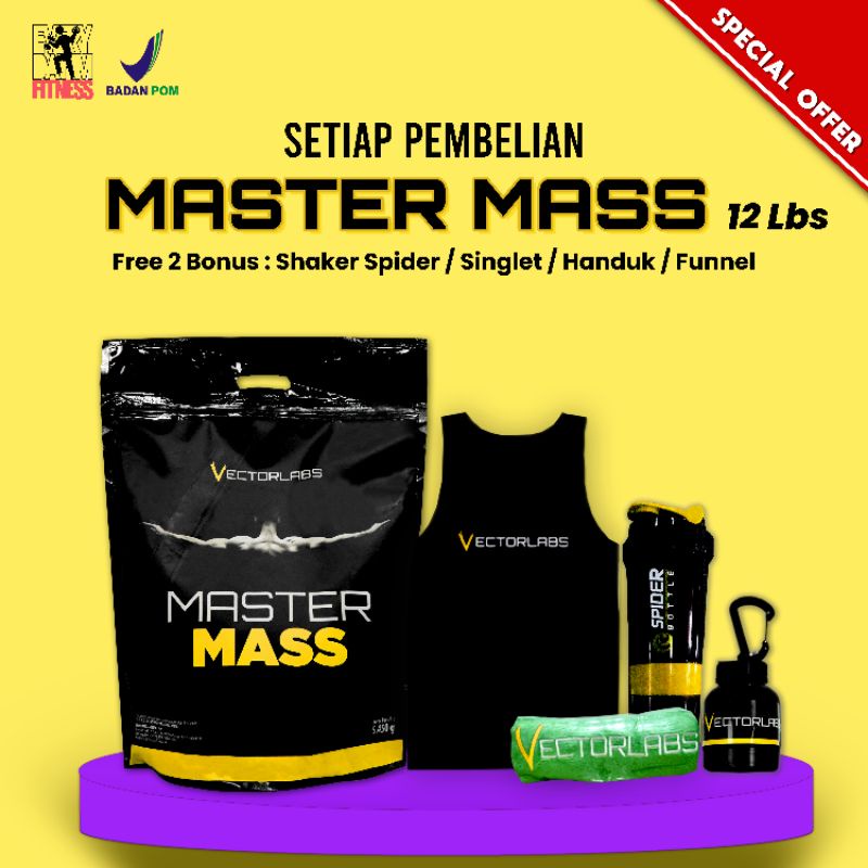 Jual VECTORLABS MASTER MASS 12 LBS LB GAINER BONUS SHAKER & 3 SACHET