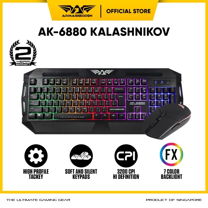 Armaggeddon Keyboard Mouse Gaming Combo AK6880 Kalashnikov - 3200 CPI Mouse - [ Garansi Resmi 2 Tahu