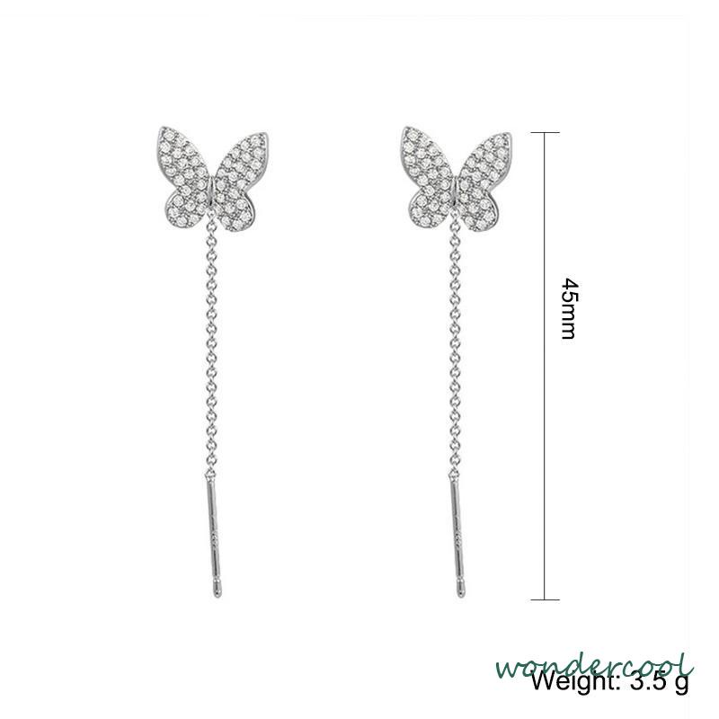 Anting Kupu-kupu Yang Dibor Penuh Rumbai Panjang Garis Telinga Mewah Bermutu Tinggi Wanita-Won