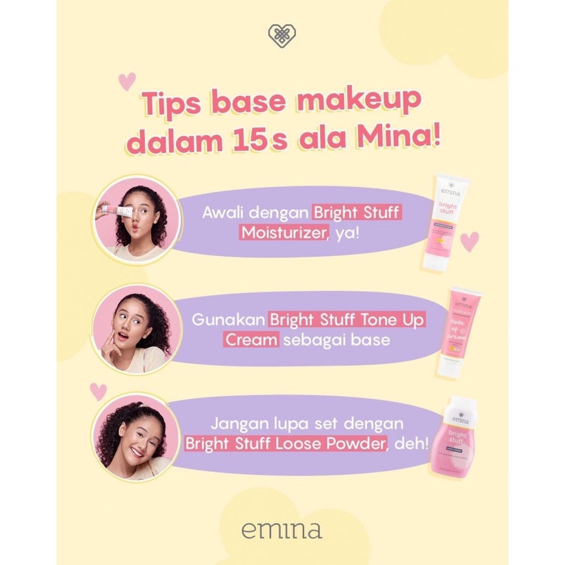 EMINA Bright Stuff Tone Up Cream Indonesia / Pelembab Wajah 20ml / With Summer Plum Extract / UVA UVB / Brighten Skin Tone &amp; Fade Dark Spots / Mencerahkan Instan Pelindungan Sinar UV / Skincare Face Sun Care Facial Day Night / Treatment Perawatan Series