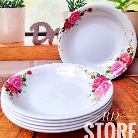 PROMO 6.PCS PIRING MAKAN CEKUNG MELAMINE MOTIF ROSE