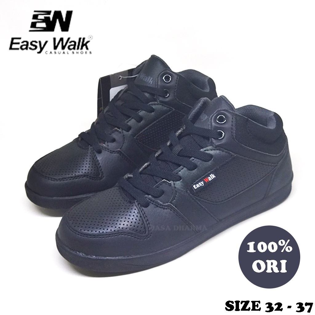 Sepatu Easy Walk Anak Hitam Tali Tinggi Original Sekolah SD Anak Laki Laki Perempuan