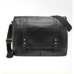 Tas pria Fossil Sbg1130001 Travis Messenger Black Leather Bag...