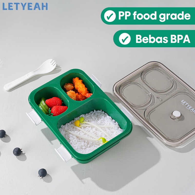 letyeah Lunch box anak /850ml kotak makan anti tumpah /tempat makan 3 grid /BPA free