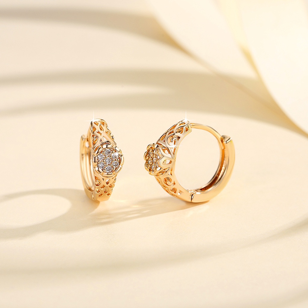 Y820 [COD✔]Anting Titanium Kristal Emas Batu Bata Titanium Korea Tusuk Dewasa Perhiasan Hoop Anting