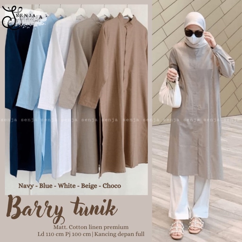 Barry Atasan Wanita Polos Tunik Kasual Cotton Linen Ld 110 Overzise | Kancing Depan Full [ READY COD